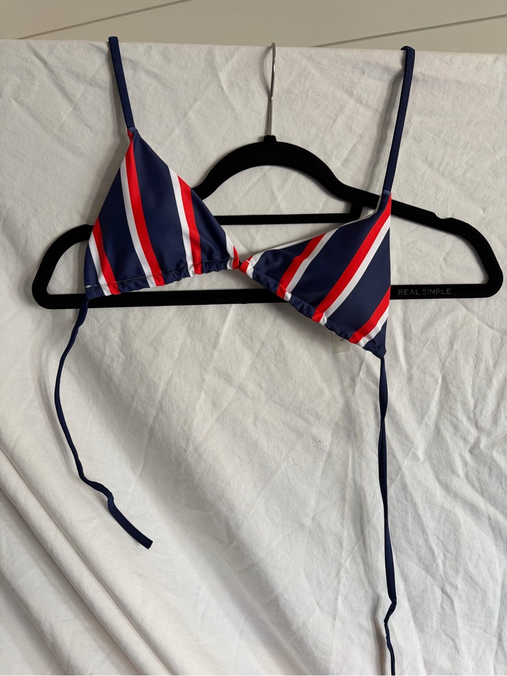 Navy Stripe Triangle Bikini Top with Red & White Accents